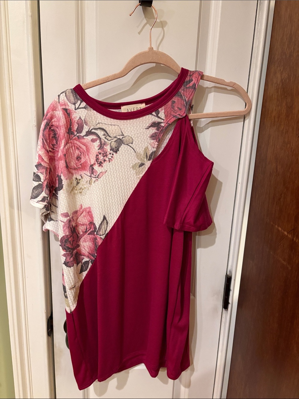 Avery Raspberry One-Shoulder Floral Contrast Dress new sku TR104 size M